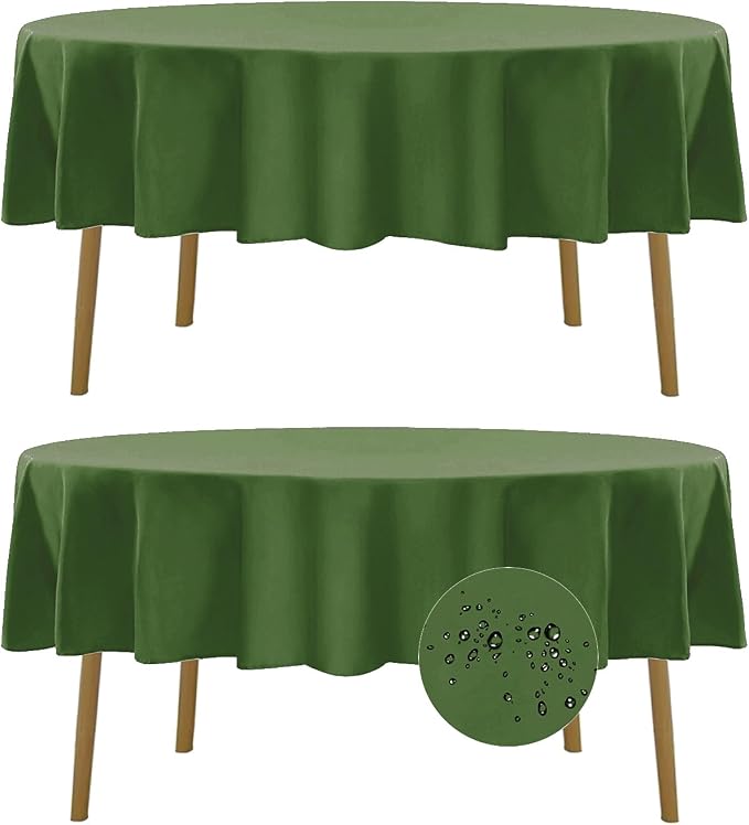 Fokitut 2 Pack Waterproof Round Tablecloth, 90 Inch, Stain Resistant and Wrinkle Polyester Table Cloth, Fabric Table Cover for Kitchen Dining, Wedding, Party, Holiday Dinner-Willow by BalsaCircle