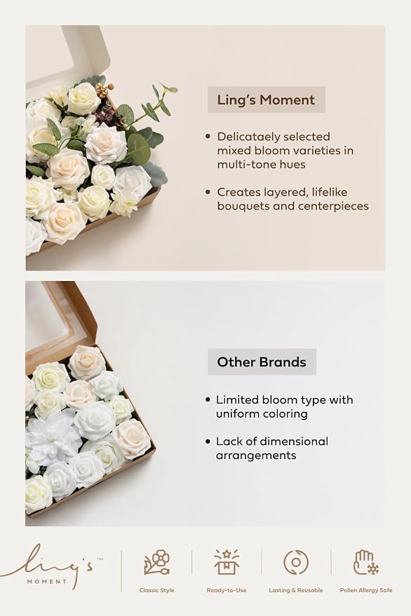 Ling's moment Fake Flowers Box, Dusty Rose & Orange Grand Combo | Faux Artificial Greenery Stems, Foam Roses, Silk Eucalyptus, For Centerpieces Bouquet Wedding Vase Floral Decorations - Image 7