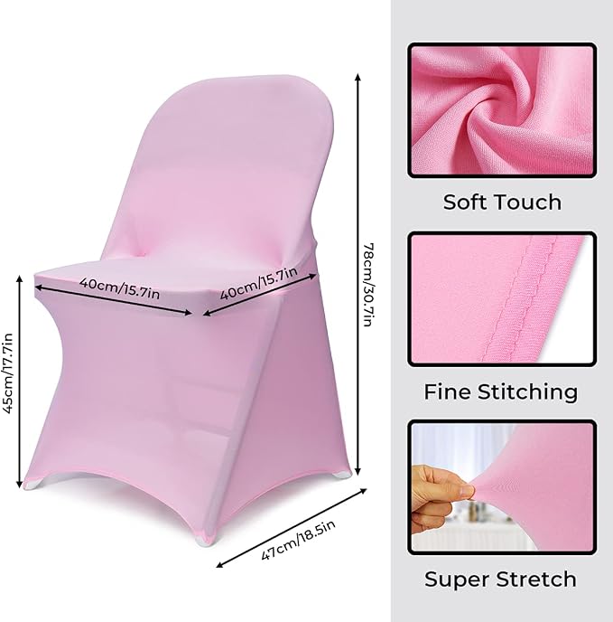 Babenest Stretch Spandex Folding Chair Covers for Wedding, 30PCS Pink | Upgraded Universal Washable, Fitted Chair Slipcovers Protector for Holidays, Banquet, Party, Easter Celebration - Image 5