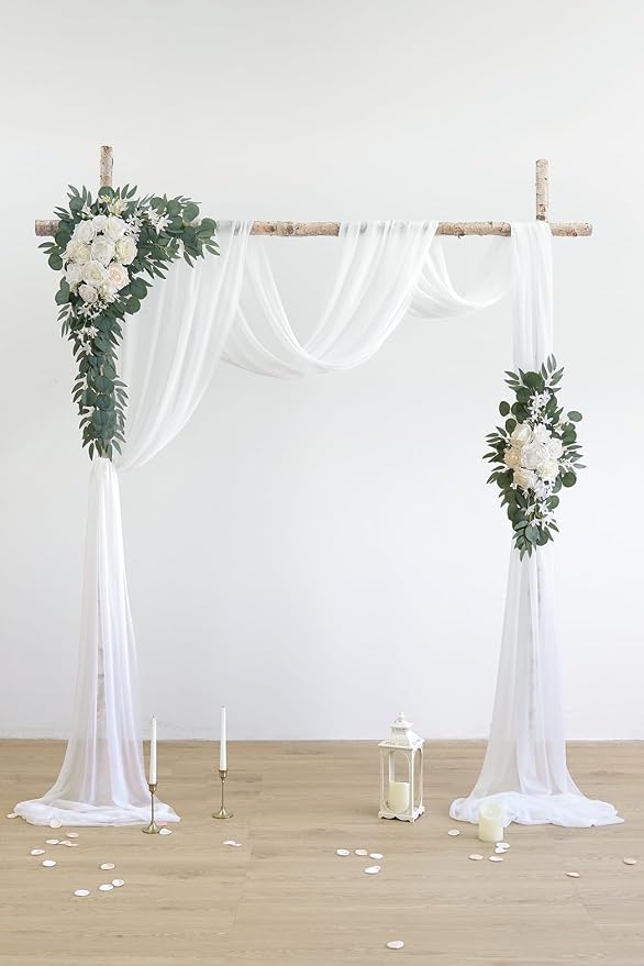 Olalaka White Artificial Wedding Arch Flowers Kit (Pack of 3) with 26Ft White Shiny Arch Draping Fabric for DIY Wedding Party Ceremony Reception Backdrop Floral Decoration - Image 2