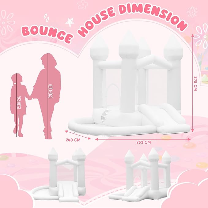 FBSPORT White Bounce House, Inflatable Bouncer with Air Blower,Indoor & Outdoor Bouncy Castle with Big Ball Pit for Wedding Party Kids Birthday Party, Easy to Install