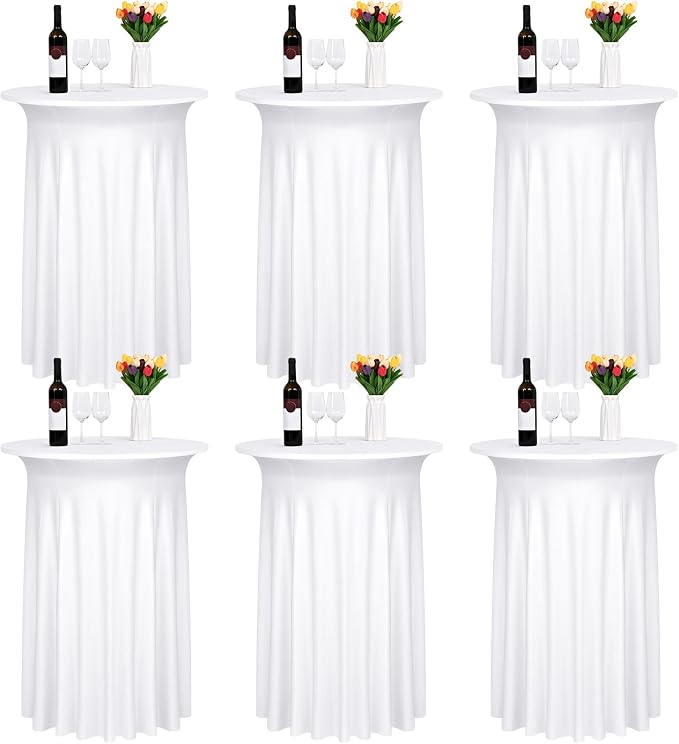 6 Pack Cocktail Stretch Table Skirt, White, 32 x 43 inch by FXKS