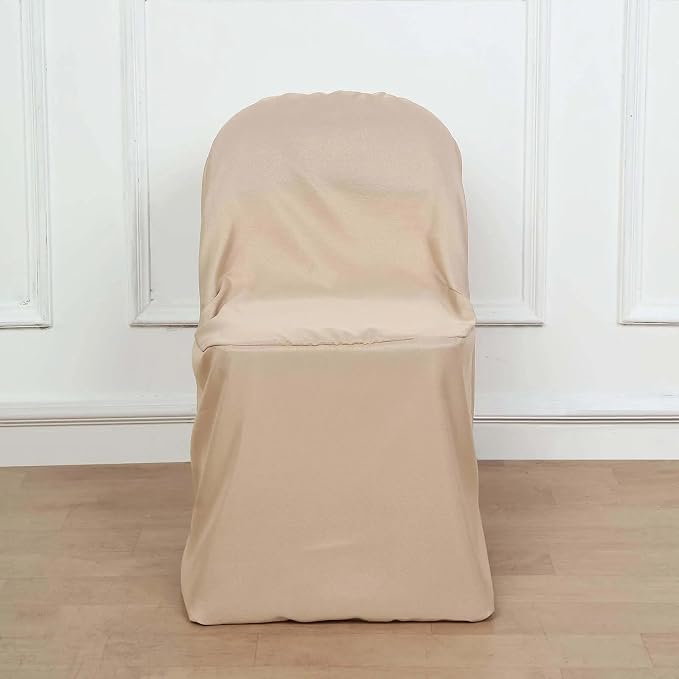Efavormart 10 Pack Nude Linen Polyester Folding Chair Covers for Dining Chairs Party Wedding Banquet Outdoor Event Catering Slipcovers - Image 2