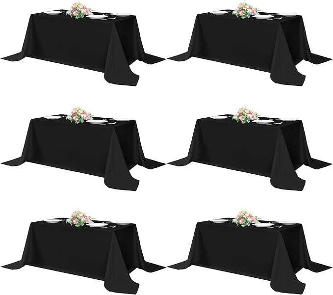 sancua Black Rectangle Tablecloths 90x156 Inch, 6 Pack | Washable Fabric Table Cloth, Large Reusable Polyester Covers for Wedding, Party, Birthday, Banquet Reception by sancua