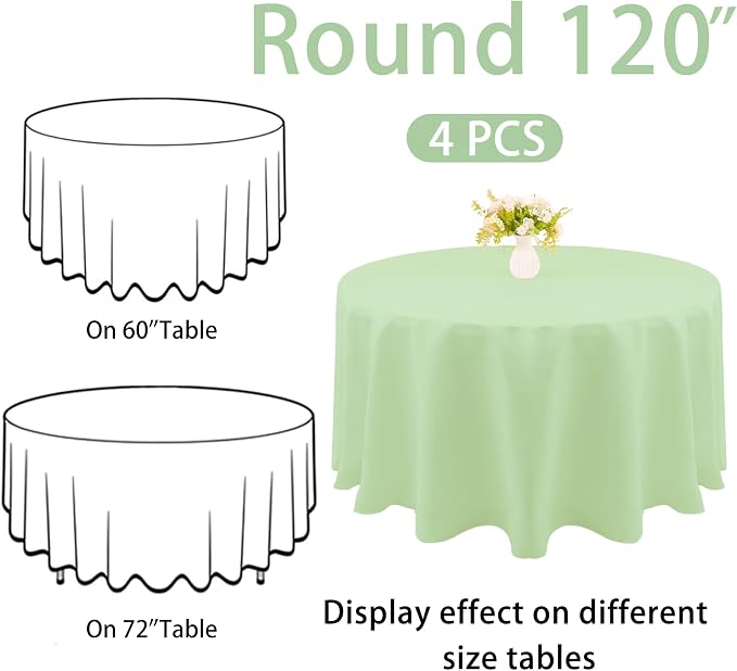 4 Pack Round Tablecloth 120 Inch Polyester Washable Fabric Table Covers for Wedding Dining Table Buffet Parties Banquet Decoration（Blue） - Image 2
