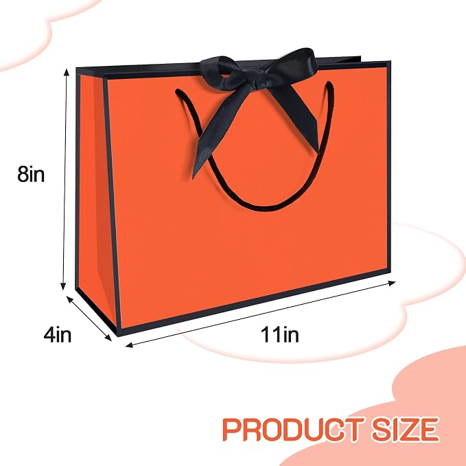 50 Pack Gift Bag with Bow Ribbon Horizontal Paper Gift Bags Bulk for Women Men Birthday Wedding Bridesmaid Party Favor Shopping Retail Gift Sacks (Orange, 11x4x8 Inch (Pack of 50)) - Image 2