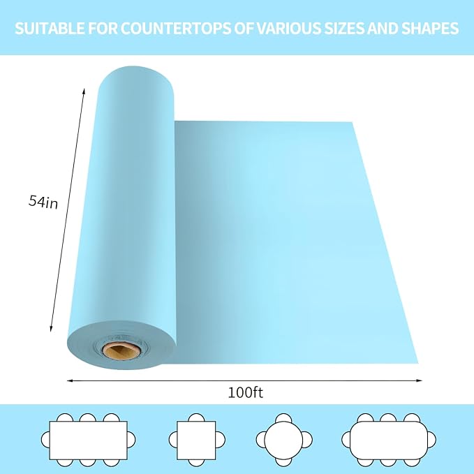 CXPSINC 54 Inch X 100 Feet Plastic Table Cover Roll Disposable Tablecloth with Slide Cutter for All Type/Shape Tables | Party, Banquet, Birthdays, Weddings(Light Blue, 100 Feet) - Image 2