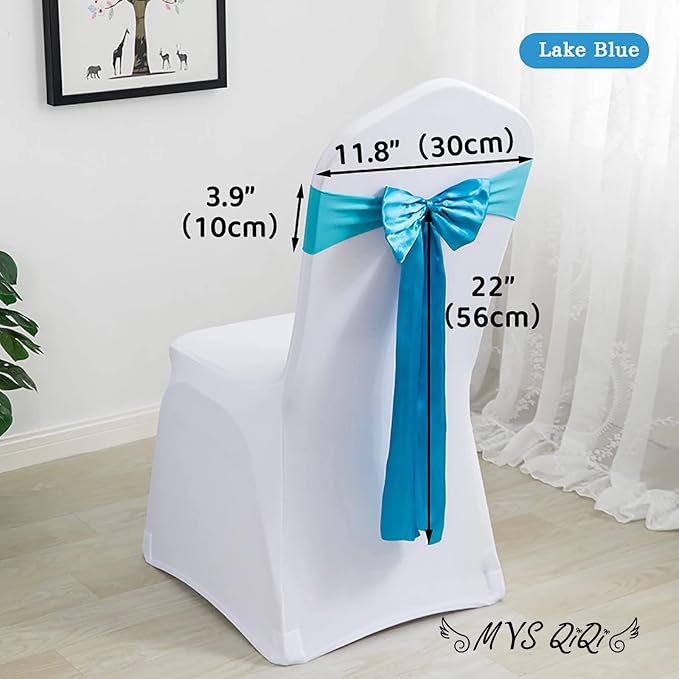 Pack of 50 Spandex Chair Bands Satin Chairs Sashes Chair Ribbons Bows Stretch Sashes for Wedding Party Events Banquet Hotel Home Kitchen Cover Decoration (50 PCS Lake Blue) - Image 2