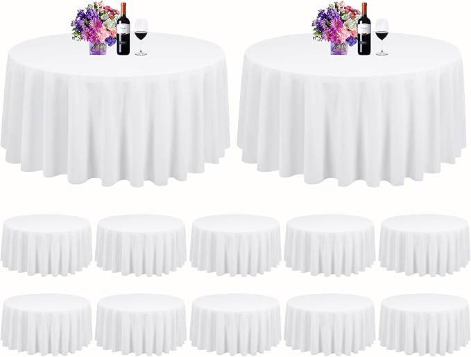 12 Pack White Round Tablecloths, 90 Inch Polyester Table Cloth by FXKS