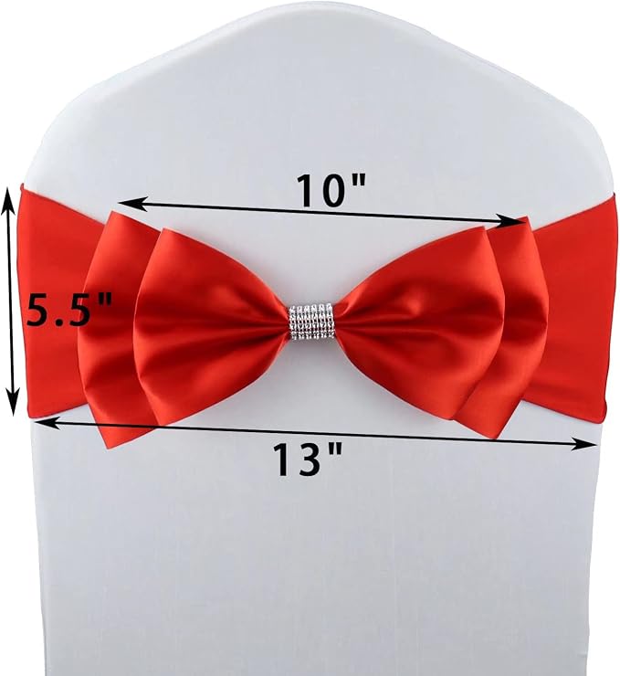 12 PCS Double Bows Stretch Chair Sashes, for Wedding Party Chair Cover Decoration, Spandex Stretch Chairs Bands (Pack of 12 Red) - Image 6