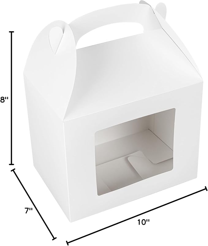 Restaurantware Gable Gift Boxes Pack of 100 Paper Treat Boxes 10 x 7 x 8 Inches With Window, Disposable White Containers, Greaseproof, Freezer-safe, For Weddings or Birthdays by Restaurantware