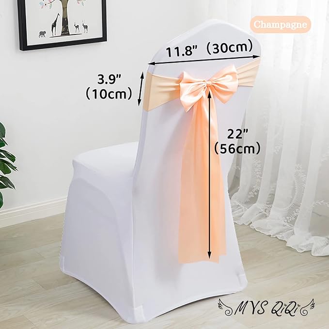 Pack of 50 Spandex Chair Bands Satin Sashes Ribbons Bows Stretch for Wedding Party Events Banquet Hotel Home Kitchen Cover Decoration (50 PCS Champagne) - Image 2