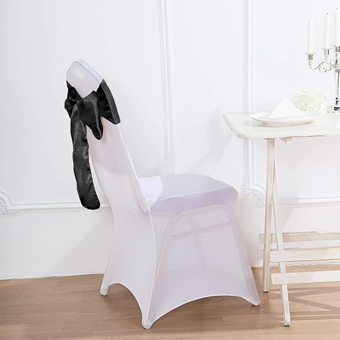 Balsa Circle 25 Black Satin Elegant Chair Cover Bows Sashes Wedding Banquet Decorations Party Supplies Engagement Events Reception - Image 3