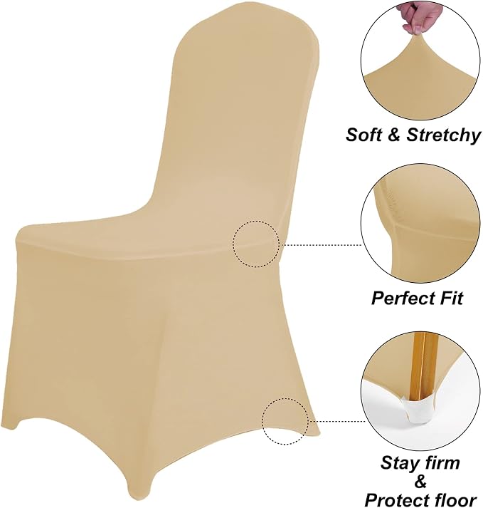 SuperO Waterproof Spandex Chair Cover 25PCS, Stretch Dining Chair Covers, Polyester Outdoor Chair Covers, Protector Stretch Chair Cover for Party Universal, Banquet, Wedding Event, Hotel(Champagne) - Image 5