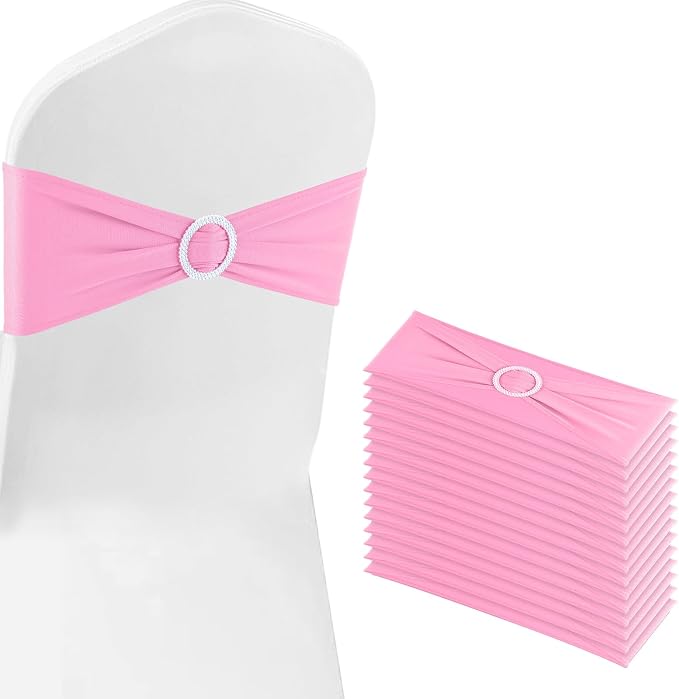 Pink Chair Sashes 25 Pack Spandex Stretch Chair Band Sashes with Buckles for Folding Chairs Wedding Party Reception Baby Shower Events Banquet Decorations by Bringsparkletoeverydaylife