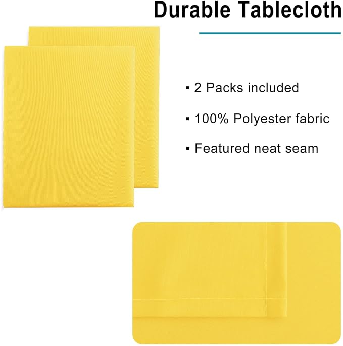 Hiasan 2 Pieces Yellow Rectangle Tablecloth, 52 x 70 Inch | Spillproof, Waterproof, Wrinkle Resistant, Washable Table Cloth for Dining Room/Kitchen/Camping/Spring/Party/Outdoor Picnic - Image 4