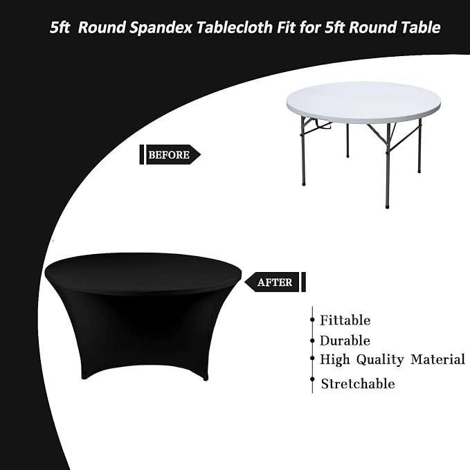 SSYAQRA 4 Pack 60 Black Spandex Tablecloth - 5FT 60 in Black Round Stretch Tablecloth Party Elastic Table Cloths Stretch Table Cover for Wedding Event and Parties - Image 4