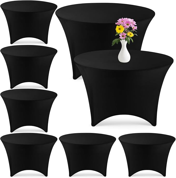 Preboun 8 Pack 72 Inch/ 6 FT Spandex Round Tablecloth Black Fitted by Preboun