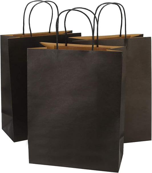 100Pcs Large Black Kraft Paper Bags with Handles 10x5x13 Inch, Heavy Duty Gift Bags for Christmas, Holiday,Small Business, Retail & Boutique by Ronvir