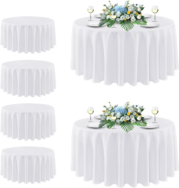 sancua White Round Tablecloth 108 Inch Fit 42-96 Inch Tables, 6 Pack | Circle Polyester Fabric Table cloth for Wedding Party Reception Banquet Birthday, Washable Formal Covers by sancua