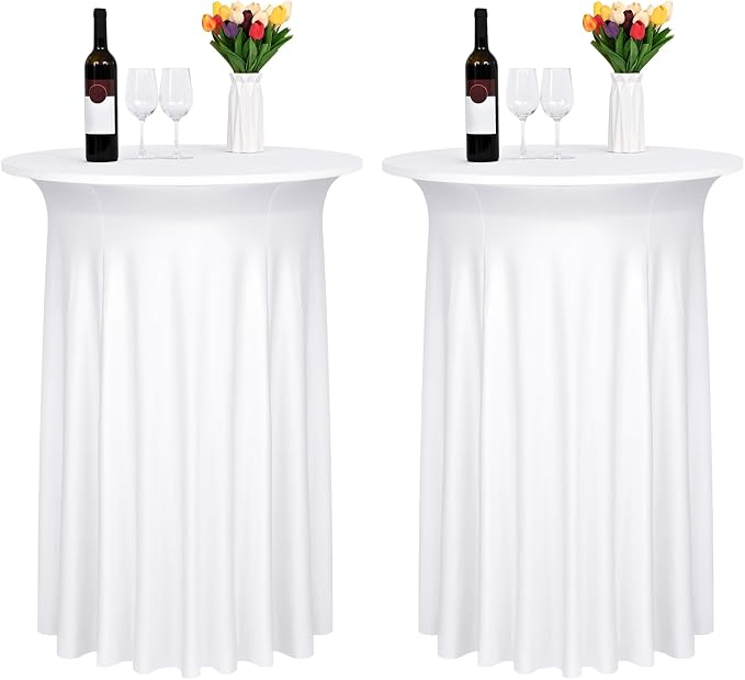 2 Pack Cocktail Stretch Table Skirt, White, 32 x 43 inch by FXKS