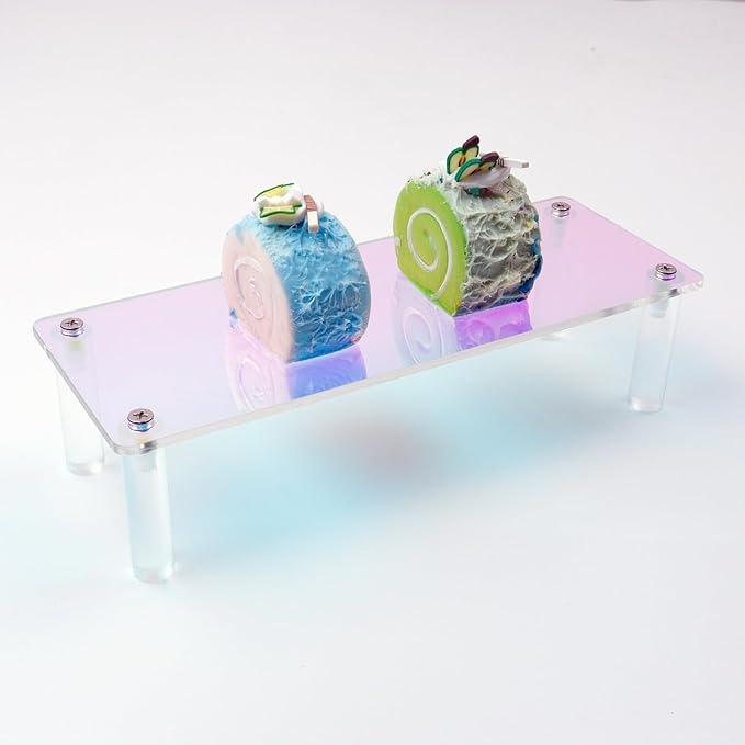 MY MIRONEY 2PCS Acrylic Display Stand Iridescent Display Shelf Figurines Organizer Cupcakes Holder for Cake Food Desserts Figurines Collectibles Perfume Jewelry Makeup(7.87" x 2.95" x 1.97")