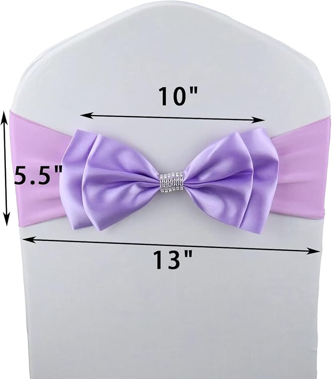 100 PCS Double Bows Stretch Chair Sashes, for Wedding Party Chair Cover Decoration, Spandex Stretch Chairs Bands (Pack of 100 Light Purple) - Image 6