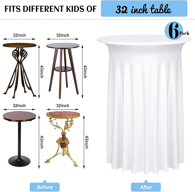 6 Pack Cocktail Stretch Table Skirt, White, 32 x 43 inch - Image 3