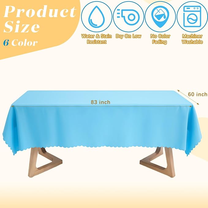 Peryiter 6 Pack Rectangular Polyester Tablecloth, Rainbow Assorted Color Washable Table Cloth, Wrinkle-Resistant, Durable Pastel Party Table Cover, Banquet Tablecloth for Weddings & Parties - Image 2