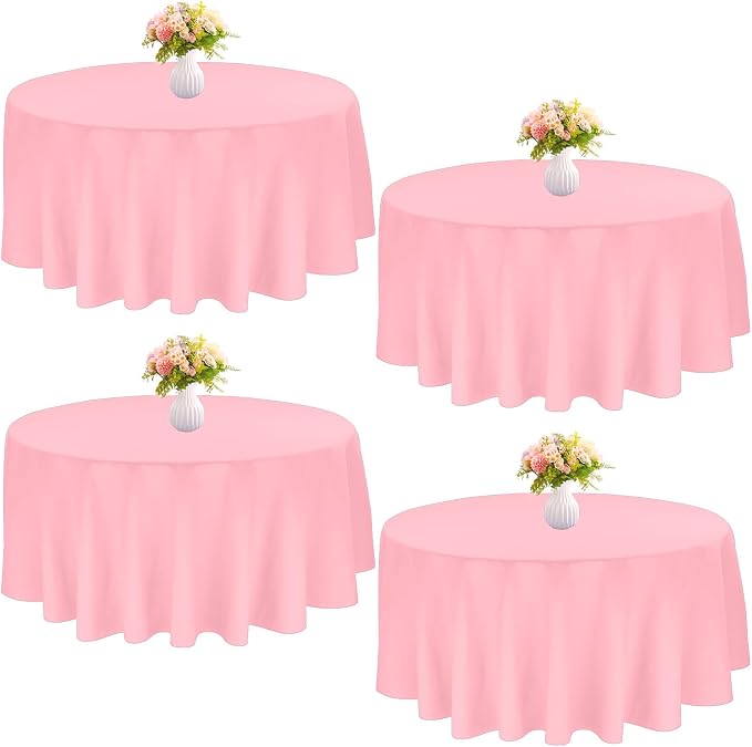 4 Pack Round Tablecloth 90 Inch Polyester Washable Fabric Table Covers for Wedding Dining Table Parties Banquet Decor（Pink） by JALANCY