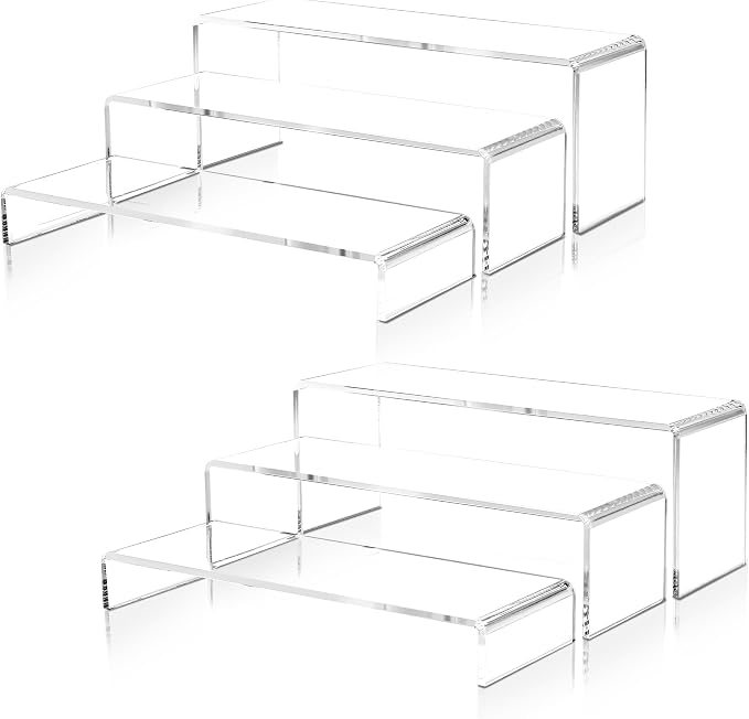 2 Set Large Acrylic Clear Display Risers, 3 Sizes 12" Rectangular Showcase Collectibles Display Shelf, 5mm Thick Desktop Display Stand Holder for Figures, Jewelry, Perfume, Toys by LFTYTUO