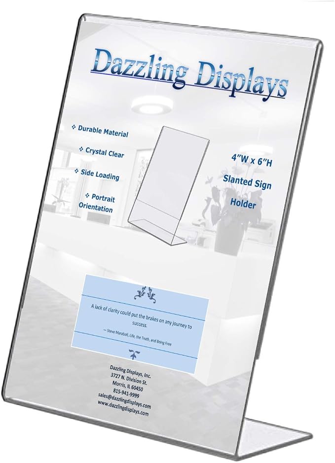 Dazzling Displays Clear Acrylic Sign Holder 4 x 6 - Clear Slanted Sign Holder - Premium Acrylic Sign Holder for Office, Retail, Tradeshow and Home Use (10-Pack) by Dazzling+Displays