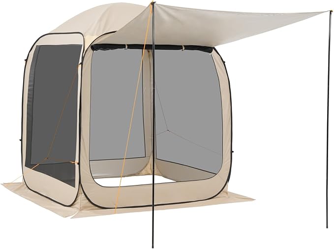 VEVOR 6 x 6 ft Pop-Up Screen House Tent with Extended Awning, 4–6 Person Screen Gazebo, Portable Screened Canopy with Carry Bag, Netting Sides & Ground Stakes for Patio, Backyard & Outdoor Activities