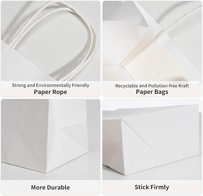 RACETOP 50/100 PCS Custom Kraft Paper Bags with Logo for Small Business, 8x4.5x10.8 Inch Medium Size, Personalized Gift Bags, Brown Shopping Paper bag with Handle Bulk, White Goodie Bag - Image 2