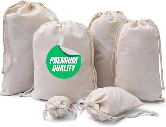 BigLotBags Premium Muslin Bags - Double Drawstring, 100% Organic Cotton, Premium Quality Eco Friendly Re-useable Natural Bags. Pack of 25 (12 x 20 Inches) by BIGLOTBAGS