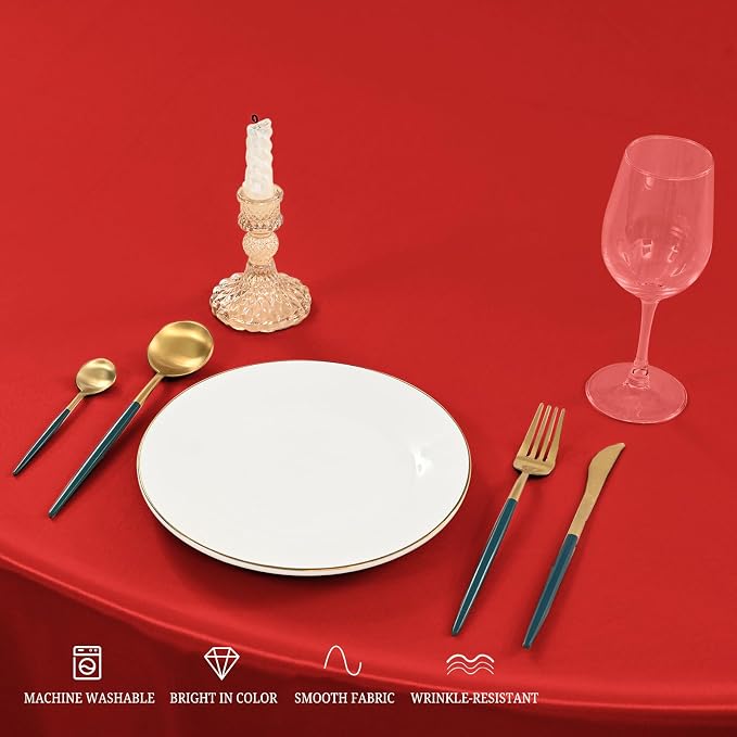 12 Pack 108 Inch Round Satin Tablecloth, Red - Image 4