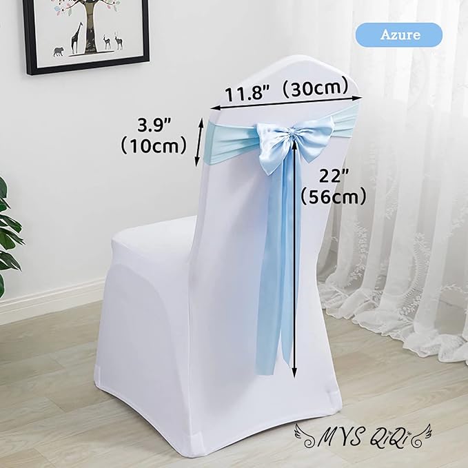 Pack of 50 Spandex Chair Covers for Party - Satin Sash, Ribbons, Bows, Stretch Sashes for Wedding, Events, Banquet, Hotel, Home, Kitchen Decoration (50 PCS Azure) - Image 2