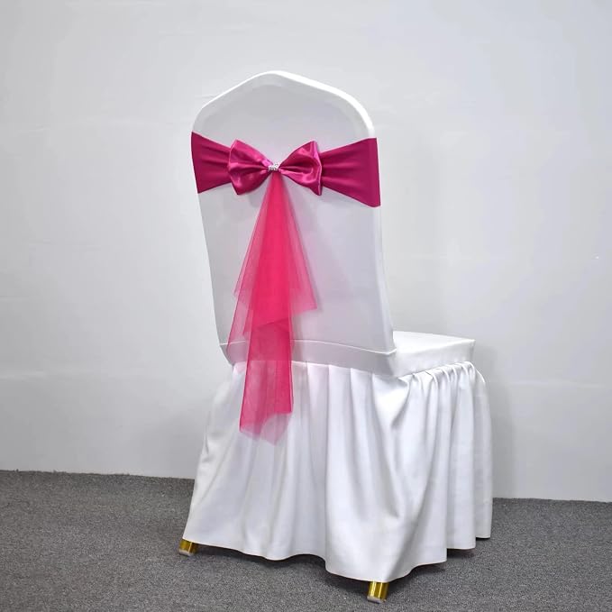 Polyester Stretch Chair Sashes Bands Organza Sash Bows Spandex Bows for Party Birthday Hotel Wedding Banquets Decoration (Magenta 12 PCS) - Image 5
