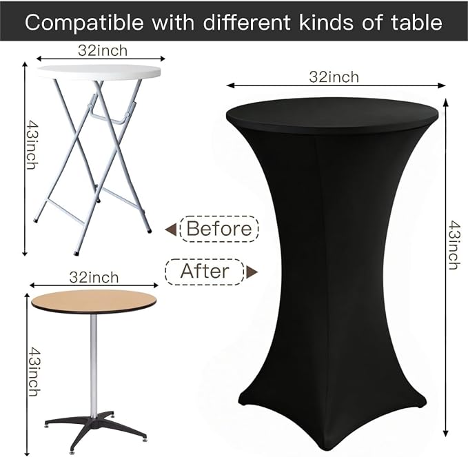 5 Pack High Top Cocktail Table Covers Black 32x43 Inch Fitted Stretch Round Cocktail Table Tablecloths Spandex Round High Top Table Cloths for Bar Party Wedding Banquet Event - Image 3