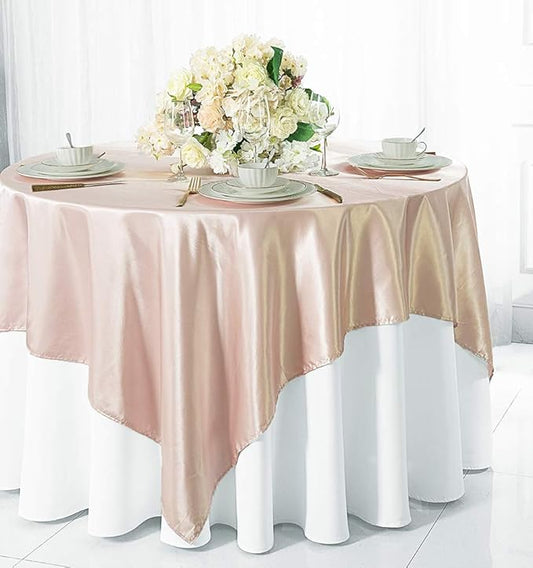 (2 PCS 54" Square Satin Table Overlays Toppers Tablecloths Table Overlay Cover Linens for Wedding Decoration Party Banquet Events - Blush Pink