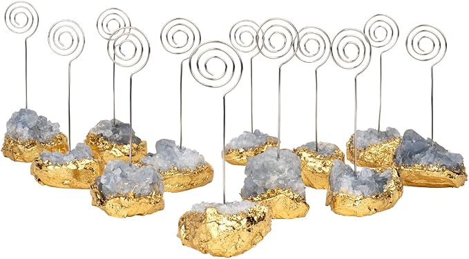 Koyal Wholesale Crystal Stone Place Card Holders for Names, Photos, Table Numbers for Modern Vintage Antique Farmhouse Wedding, Brunch, Events and Home Table Settings (12, Light Blue Celesite) by KoyalWholesale