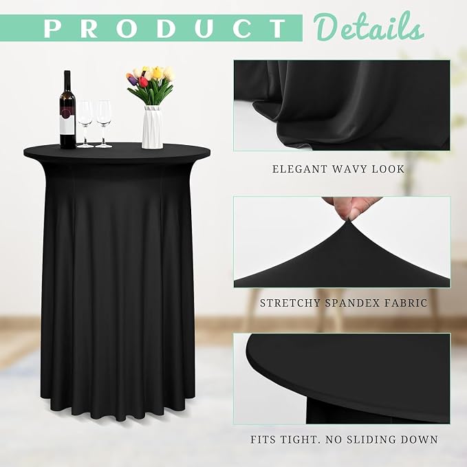 2 Pack Cocktail Stretch Table Skirt, Black, 32 x 43 inch - Image 4