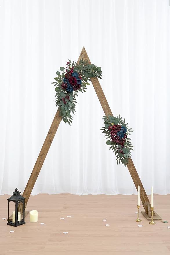 Olalaka Navy and Burgundy Flower for Wedding Welcome Signs Decorations, Artificial Burgundy Wedding Arch Flowers for Wedding Ceremony (Set of 2) - Image 7