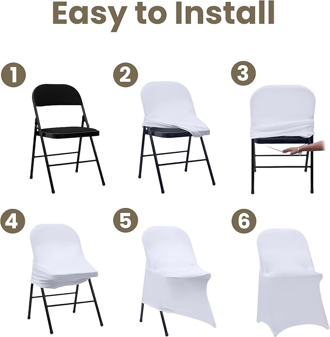 White Folding Chair Covers 1PCS Spandex Stretch Slipcovers | Universal Fitted Chair Cover Protector,Stretch Chair Covers for Wedding,Party, Banquet, Holidays, Celebration - Image 8
