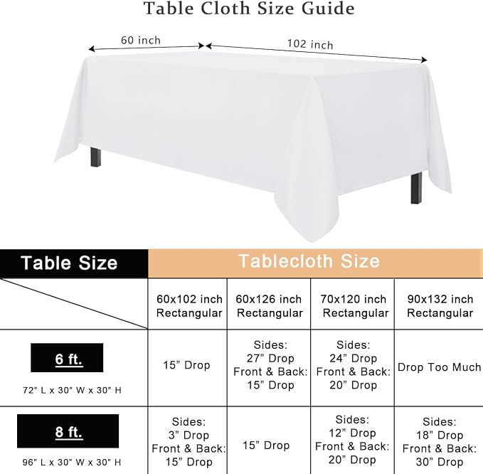 6 Pack White Table Cloth Rectangle 60x102inch Table Cloths for 6 Foot | Winkle Resistant,Washable and Reusable TableCloths for 6 Foot Rectangle Table,Table Cover for Party,Wedding,Buffet - Image 3