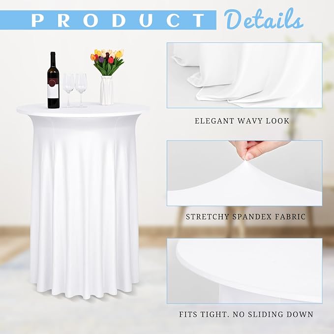 6 Pack Cocktail Stretch Table Skirt, White, 32 x 43 inch - Image 4