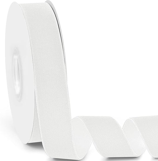 1" Wide Velvet Ribbon, 10 Yards - White Velvet Ribbon on Spool for Crafts, Gift Wrapping, DIY, Hair Bows, Wedding Invitations, Parties, Valentine's Day, and Christmas