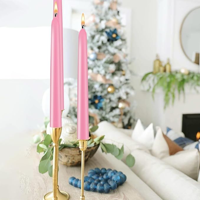 Pink 10-inch Set of 8 Cone-Shaped Candles, Perfect for Dinner - Smoke-Free and odorless Cone-Shaped Candles Burn for a Long time