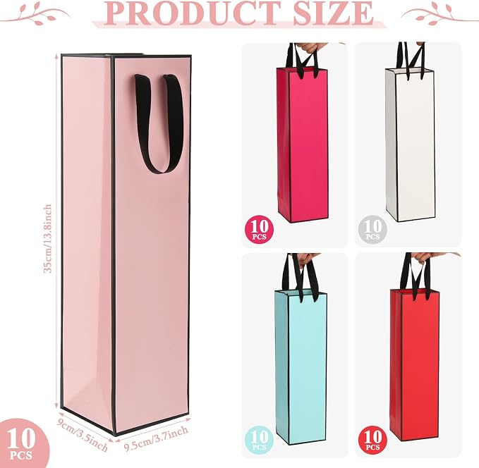 Fumete 50 Pack Wine Bottle Gift Bags Paper Wine Gift Bags Bulk 13.8x3.7x3.5 Inch with Handles for Appreciation Gifting Wedding Anniversary Birthday Party(Multicolor) - Image 2