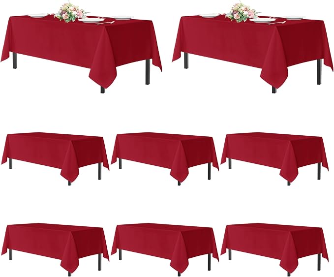 sancua Rectangle Tablecloths Table Cloth, 54x108 Inch 8 Pack, Christmas Red | For 6 Foot Rectangular Tables, Washable Polyester Fabric Cover for Wedding Party, Birthday, Banquet Reception by sancua